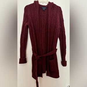 Vintage Abercrombie & Fitch Hooded Long Belted Cardigan Sweater Burgundy  Size M